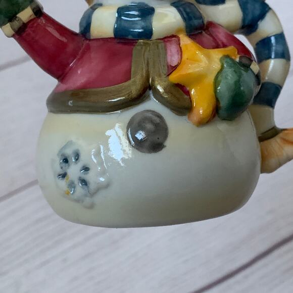 Ceramic Snowman Teapot Christmas Tree Ornament or Tabletop Decor 4" Tall - Picture 8 of 13